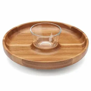 Food Network™ Dinnerware & Serveware*Food Network Acacia Wood Lazy Susan Chip & Dip Tray Set