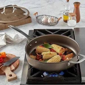 Food Network™ Cookware & Bakeware*Food Network Textured Titanium 12-In. Nonstick Covered Deep Skillet